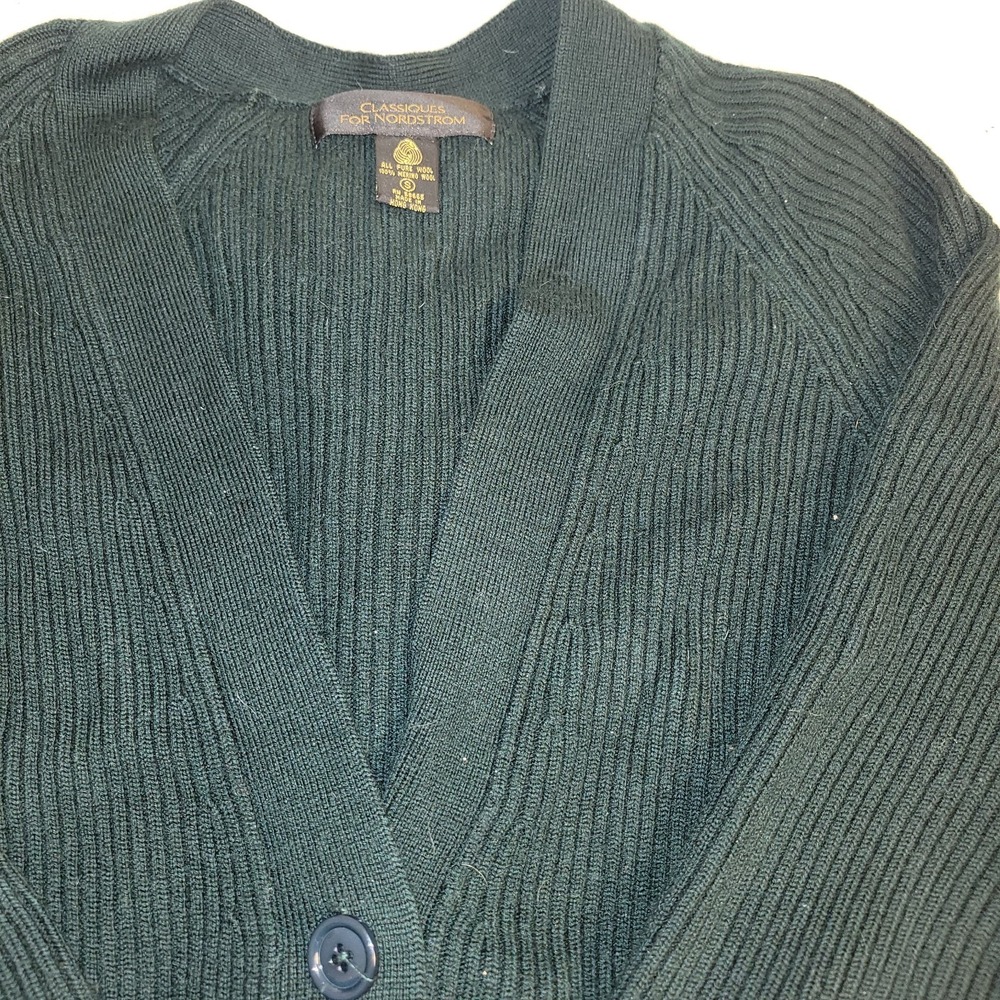 Classiques for Nordstrom Pure Wool Ribbed Cardigan Green Women's Small Hong Kong